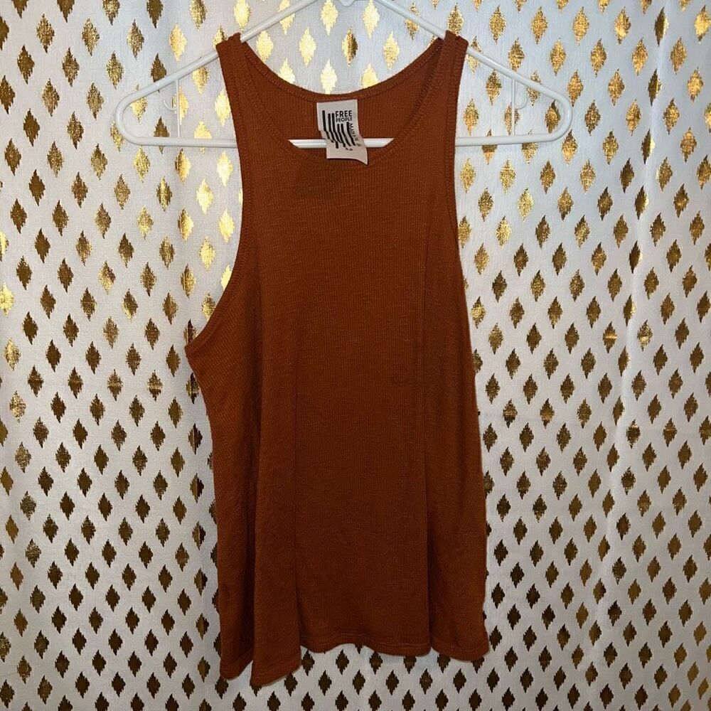 Free People Ribbed Tunic Tank Top Womens Orange Boho Flowy USA Made Grunge size